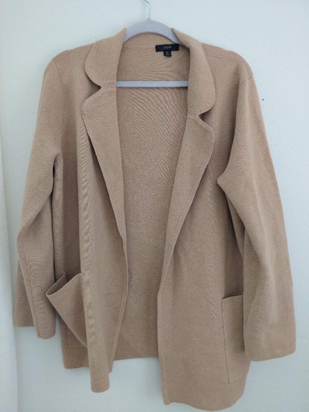 J Crew Camel Tan Open Front Cardigan Medium Preppy Academia
